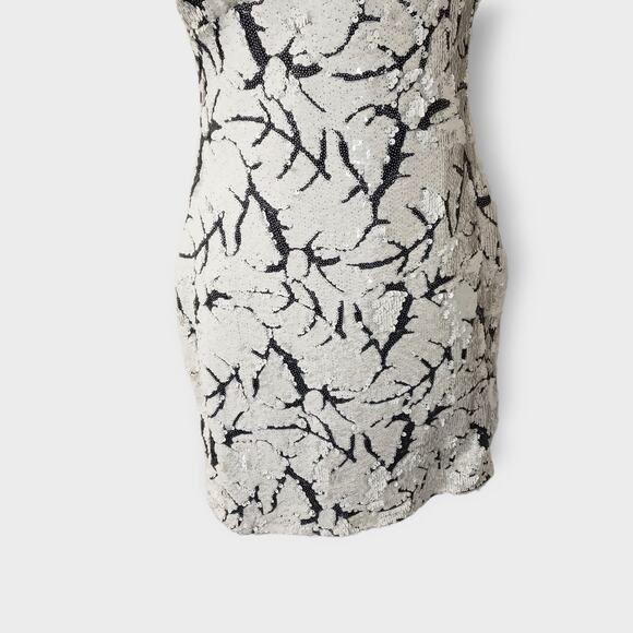 Lucy In The Sky White Black Sequins Abstract Backless Mini Dress Sz Large Party - Picture 3 of 11